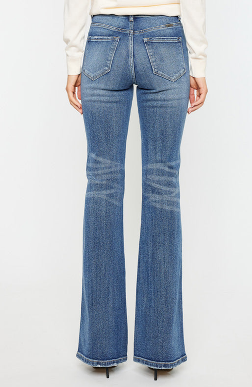 Kancan Jessica Denim Flare Jeans In Medium Stone Wash In Medium Wash