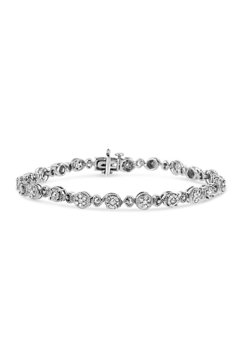 Silver 1.0 Cttw Diamond Swirl Beaded Link Bracelet, Main, color, White
