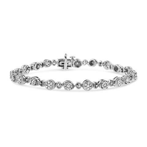 Silver 1.0 Cttw Diamond Swirl Beaded Link Bracelet