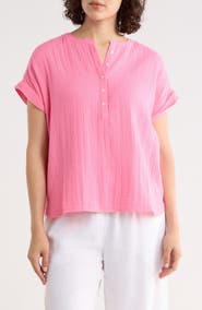Caslon® Cotton Gauze Henley Top