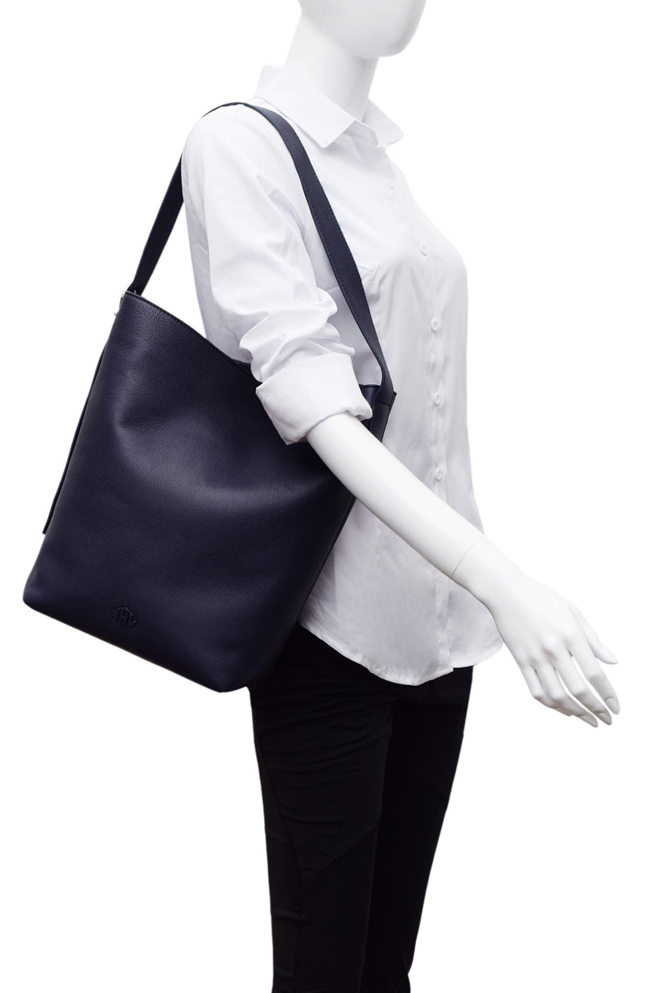 New Amsterdam Leatherworks Jayden Large Leather Bucket Bag, Alternate, color, Midnight