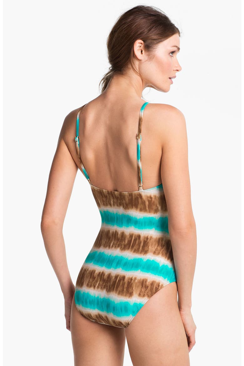 High Neck One-Piece Swimsuit, Alternate, color, TILE BLUE