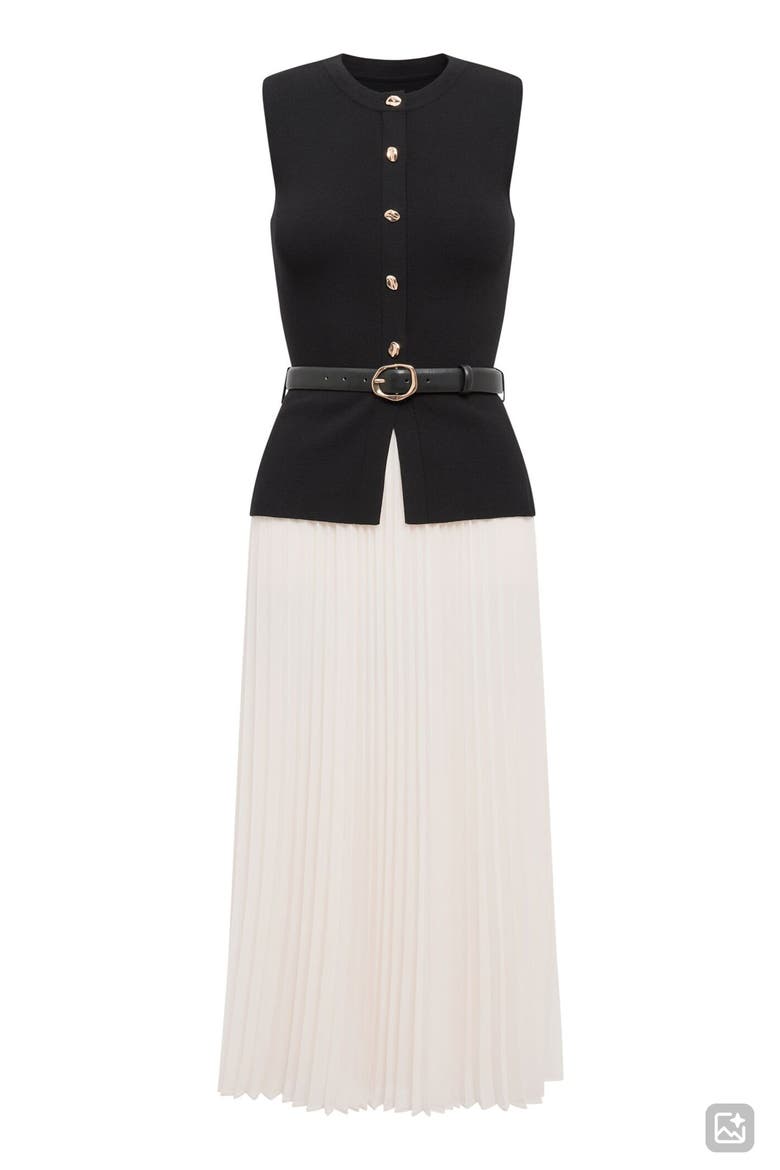 Loiusa Belted Sleeveless Mixed Media Maxi Dress, Alternate, color, MONO