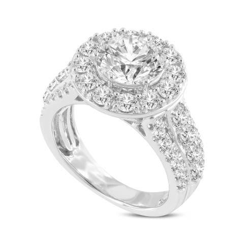 Aline 14K White Gold Round Cut Lab Grown Diamond Halo Engagement Ring - 3.85 Ct
