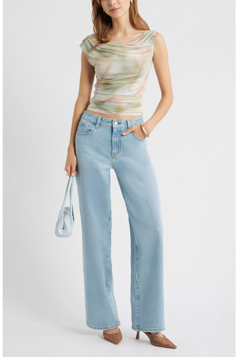 Cap Sleeve Mesh Top, Alternate, color, PINK WHISPER FLORAL