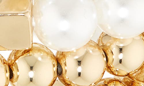Tasha Set Of 5 Faux Pearl & Crystal Assorted Beaded Stretch Bracelets In Gold
