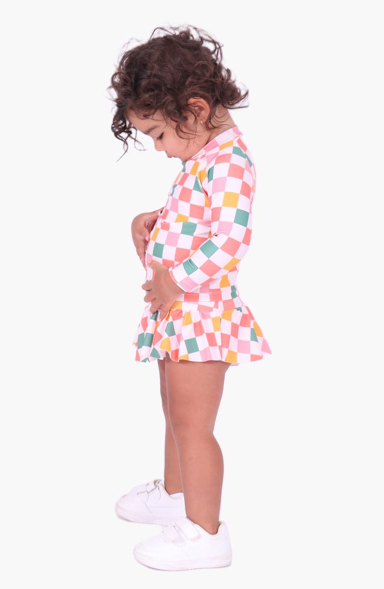 dot australia Check Long Sleeve Two-Piece Rashguard Swimsuit, Alternate, color, 