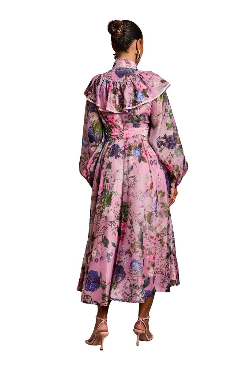 Coast Petite Organza Trim Printed Midi Dress, Alternate, color, Pink