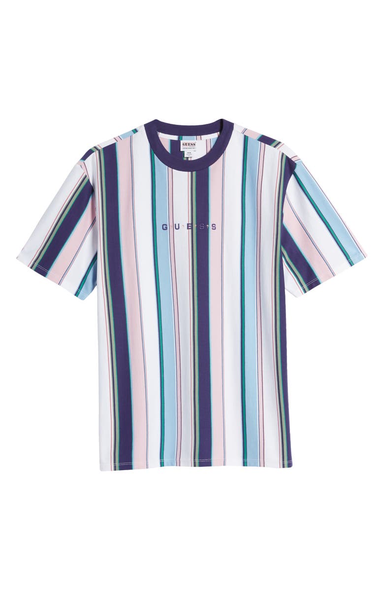 GUESS Men's Vertical Stripe Embroidered Logo T-Shirt, Alternate, color, 