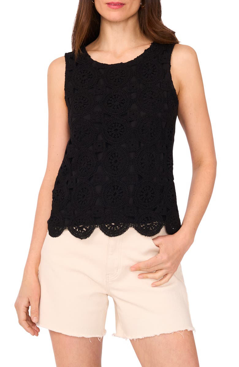 Vince Camuto Crochet Front Cotton Tank, Main, color, Rich Black