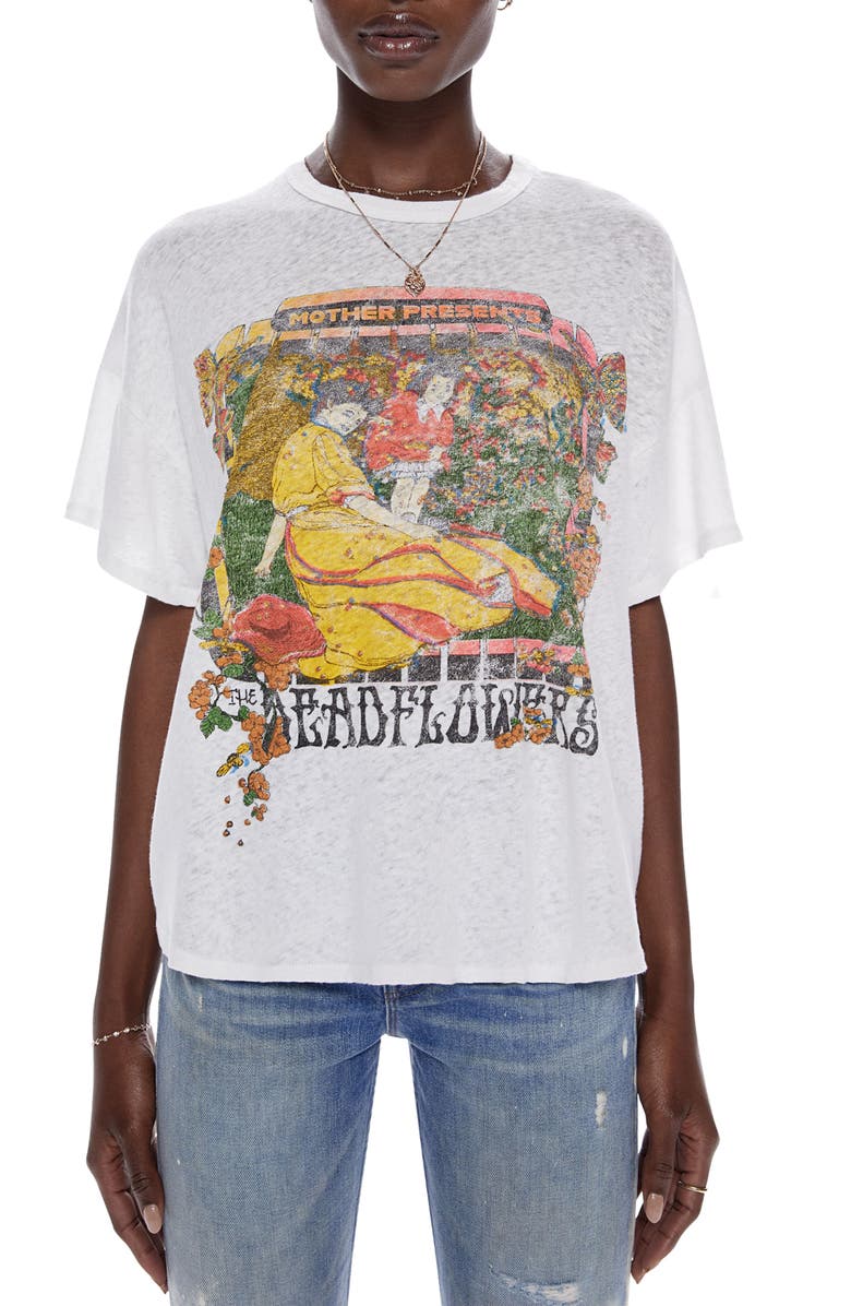 MOTHER The Big Deal Embellished Linen & Cotton Graphic Tee, Main, color,