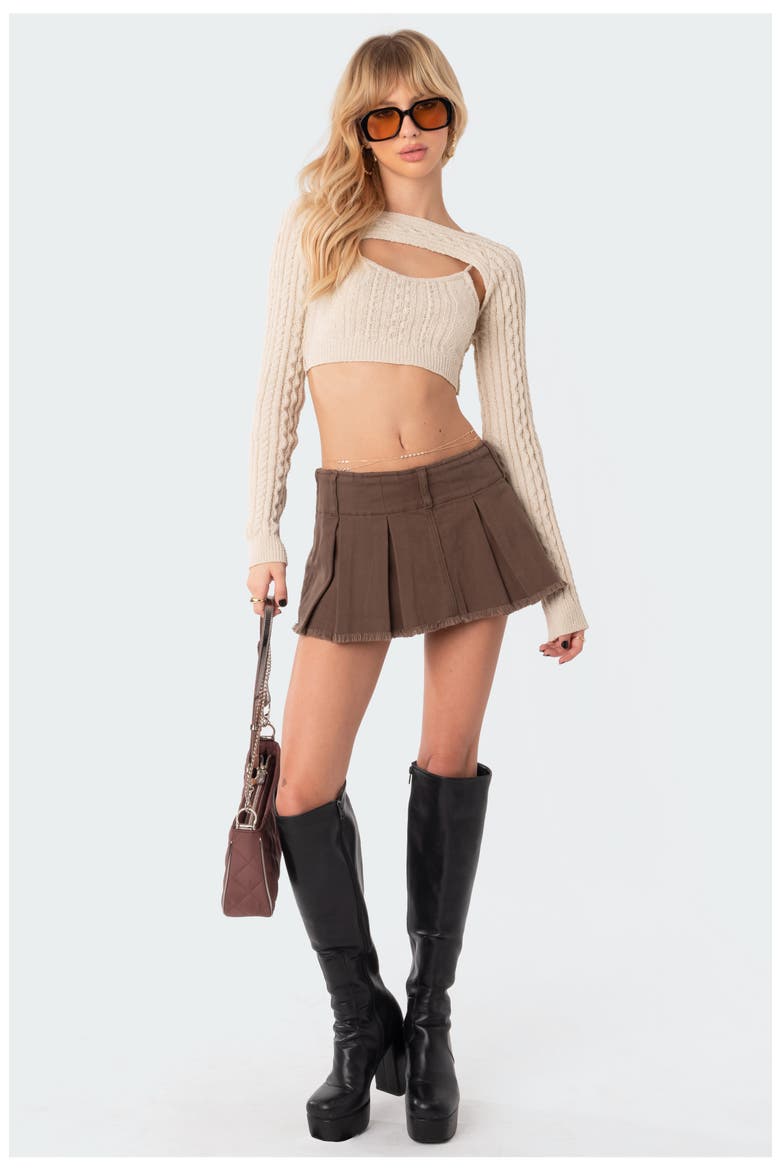 Pleated Denim Skort, Alternate, color, GREEN