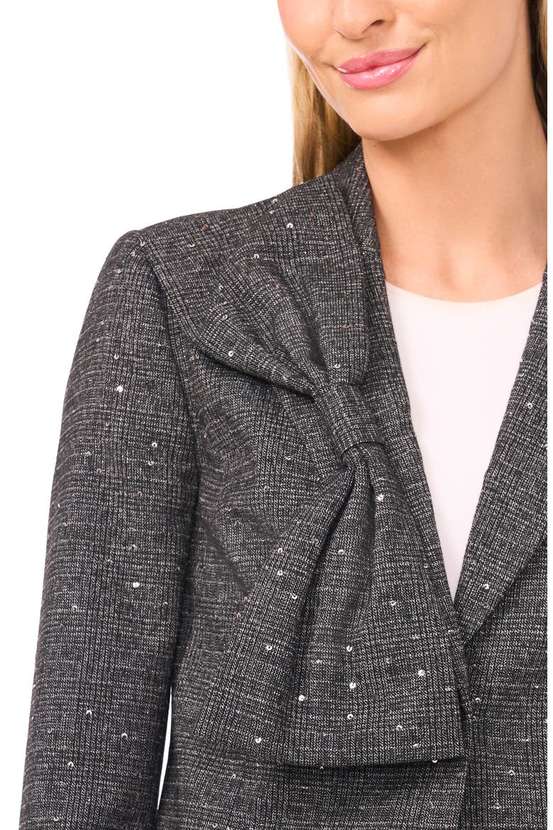 Tweed Bow Accent Crop Blazer, Alternate, color, RICH BLACK