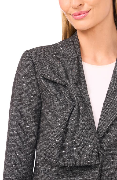 Cece Tweed Bow Accent Crop Blazer In Black