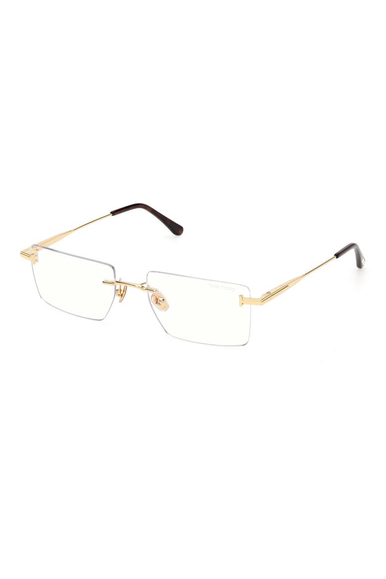 58mm Rectangular Blue Light Blocking Glasses, Alternate, color, SHINY TF GOLD GOLD BLUE BLOCK