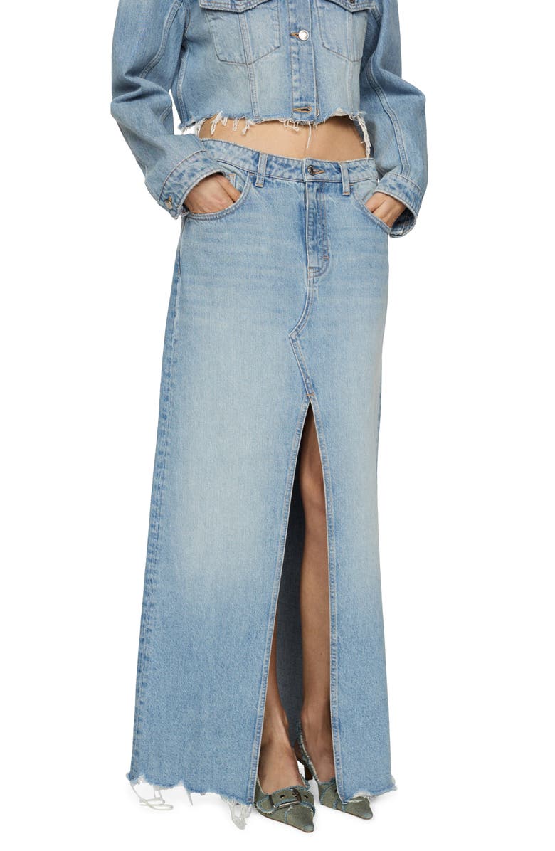 MANGO Frayed Denim Maxi Skirt, Main, color, 