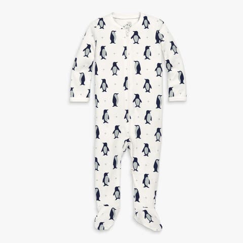 Baby Organic Zip Footie In Holiday Animal Friends
