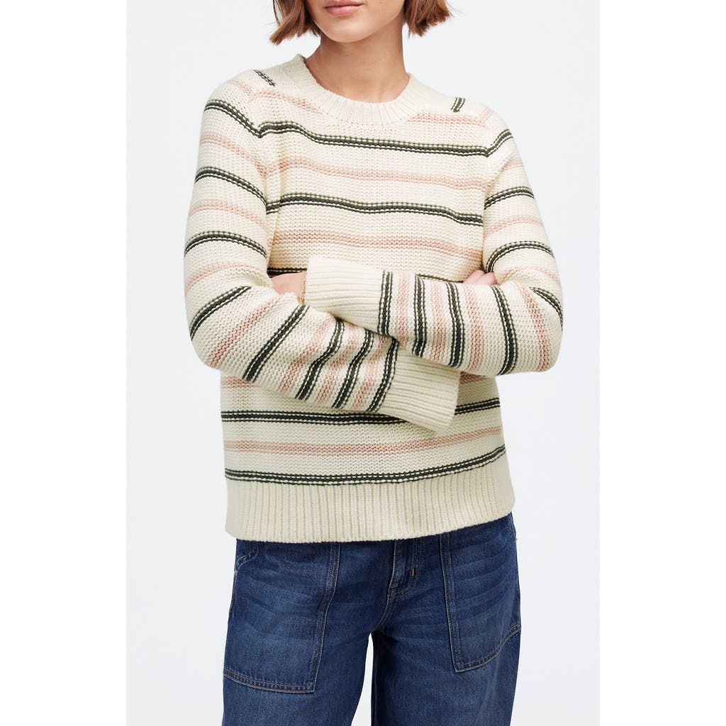 Shop Madewell Stripe Crewneck Cotton Sweater In Dark Loden Stripe