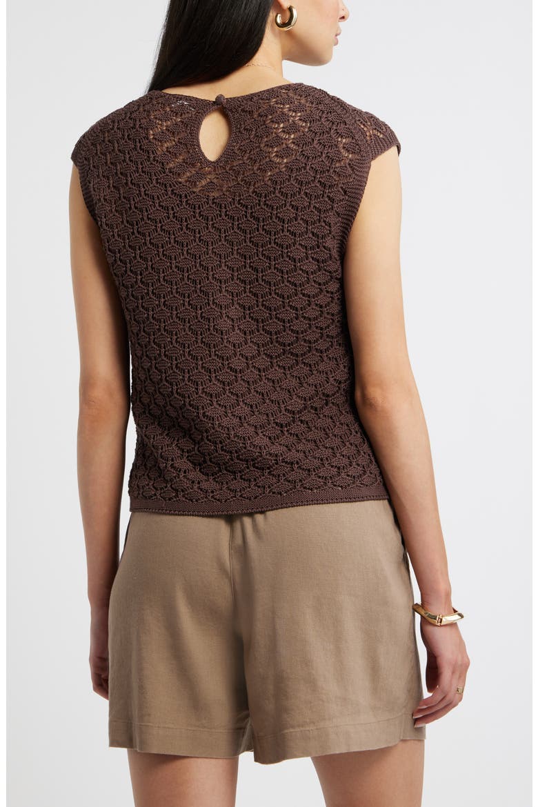 Cotton Crochet Sweater, Alternate, color, BROWN ROAST