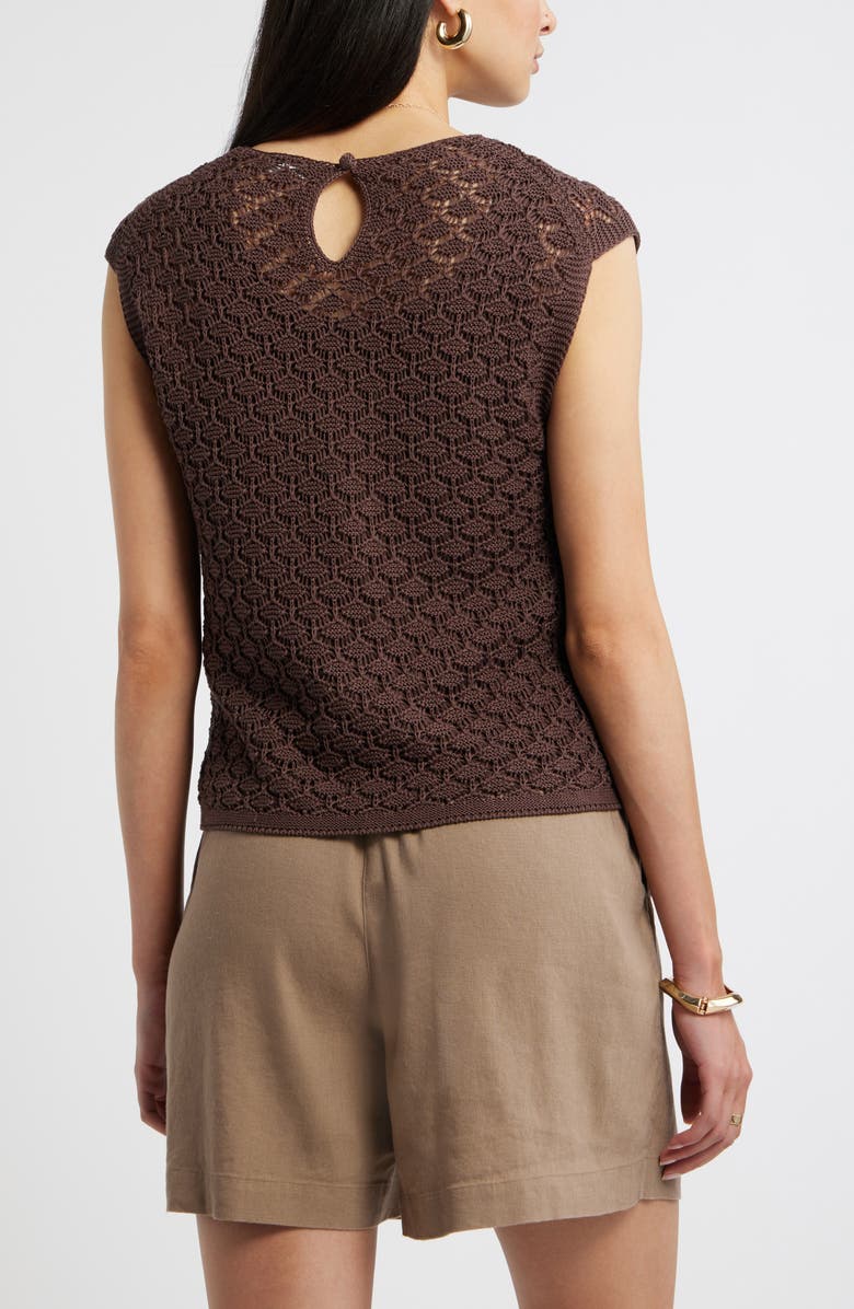 Nordstrom Cotton Crochet Sweater, Alternate, color, Brown Roast