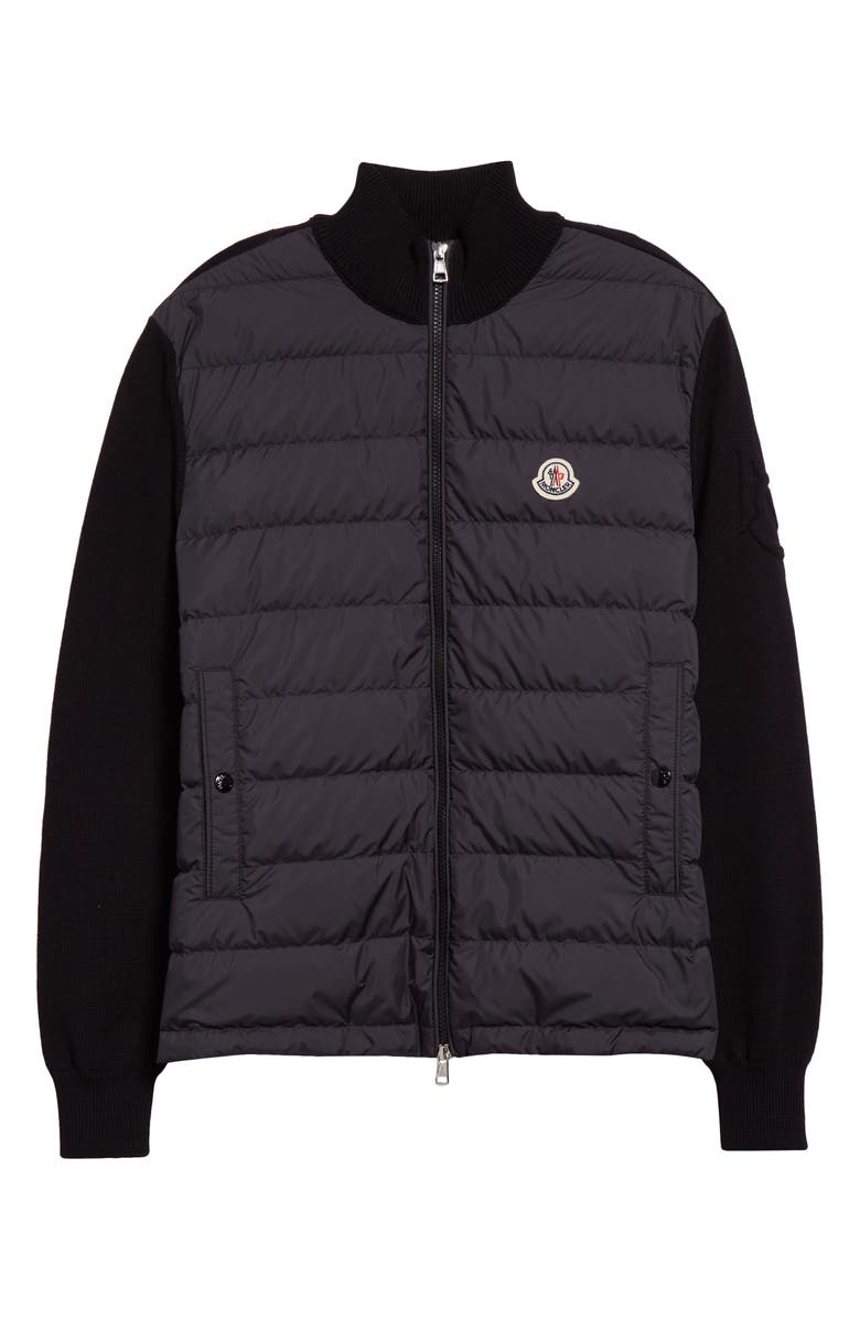 Moncler Quilted Down & Knit Cardigan, Alternate, color, 