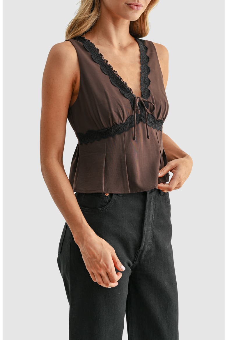 Pleated V-Neck Blouse, Alternate, color, ESPRESSO