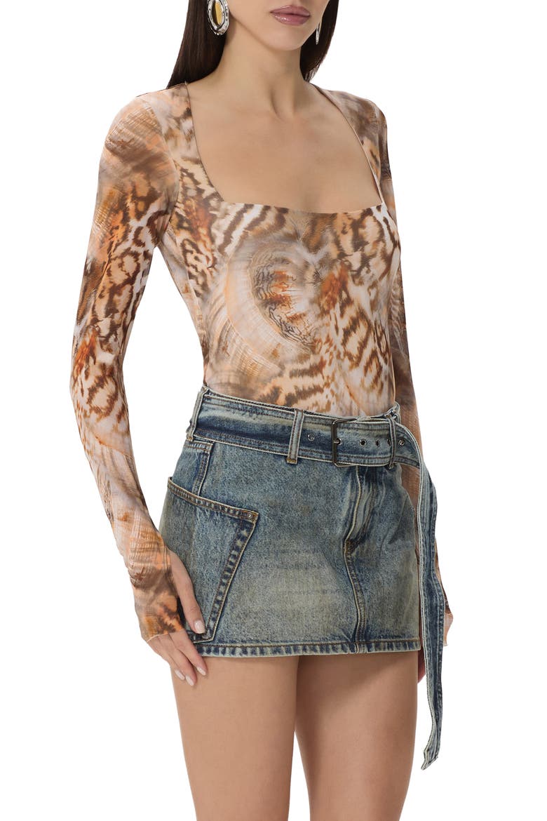 Ines Long Sleeve Abstract Print Mesh Top, Alternate, color, EMBER SWIRL SHELL