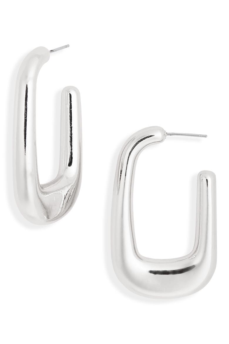 Elongated Hoop Earrings, Main, color, SILVER
