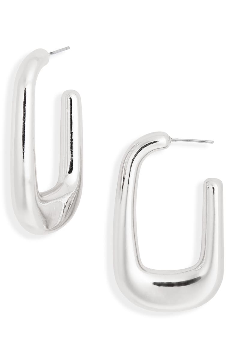 Leith Elongated Hoop Earrings, Main, color, Silver