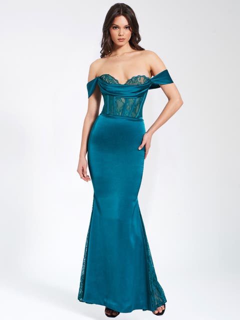 Callista Satin Lace Corset Maxi Dress