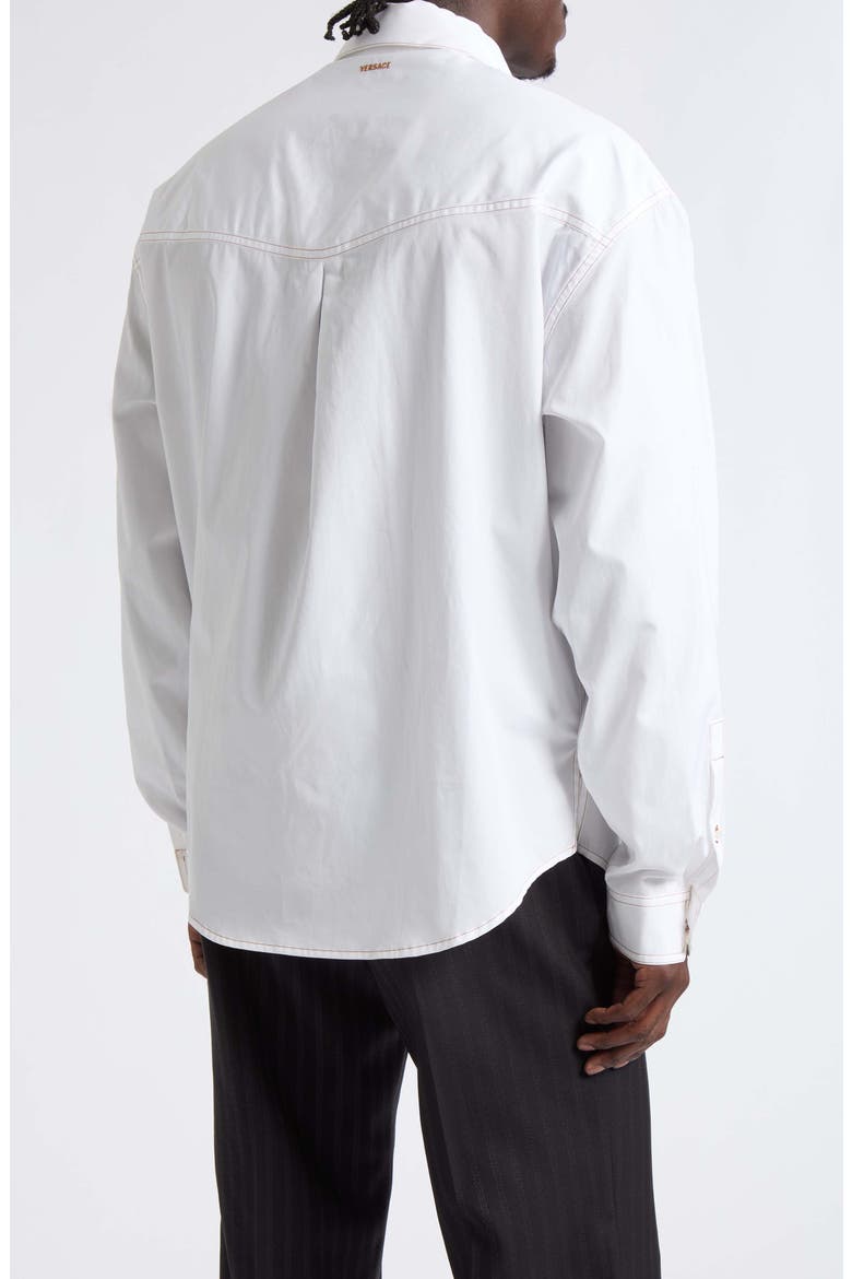 Decorative Topstitch Cotton Poplin Button-Down Shirt, Alternate, color, 1W000-OPTICAL WHITE