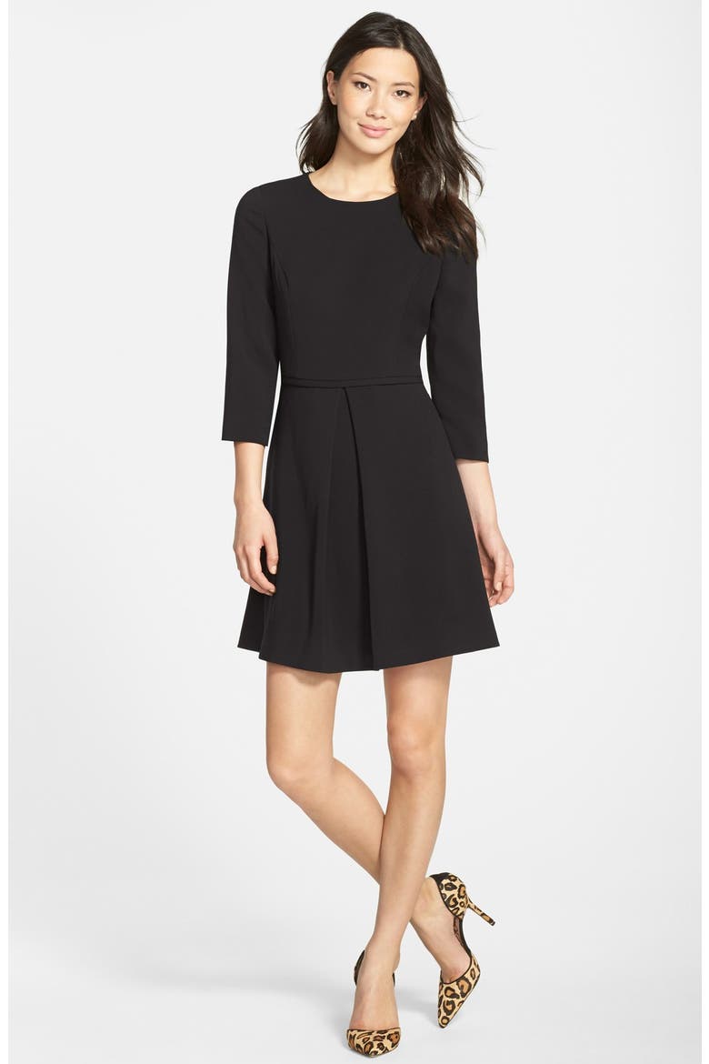Pleated Crepe Fit & Flare Dress, Alternate, color, BLACK