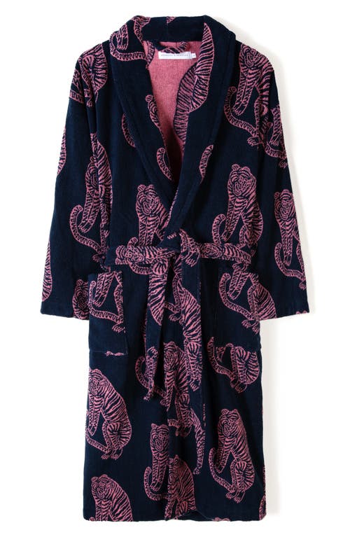Shop Desmond & Dempsey Print Terry Cloth Robe In Tiger Navy/pink