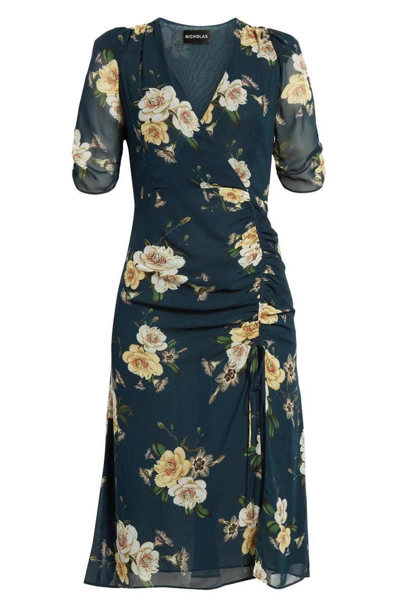 NICHOLAS Floral Print Silk Tea Dress, Alternate, color, 