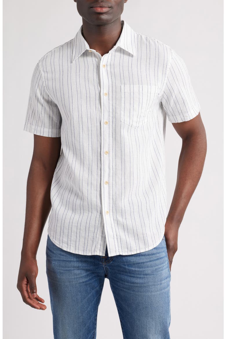 Aiden Stripe Short Sleeve Button-Up Shirt, Main, color, MICRO BLUE/WHITE STRIPE