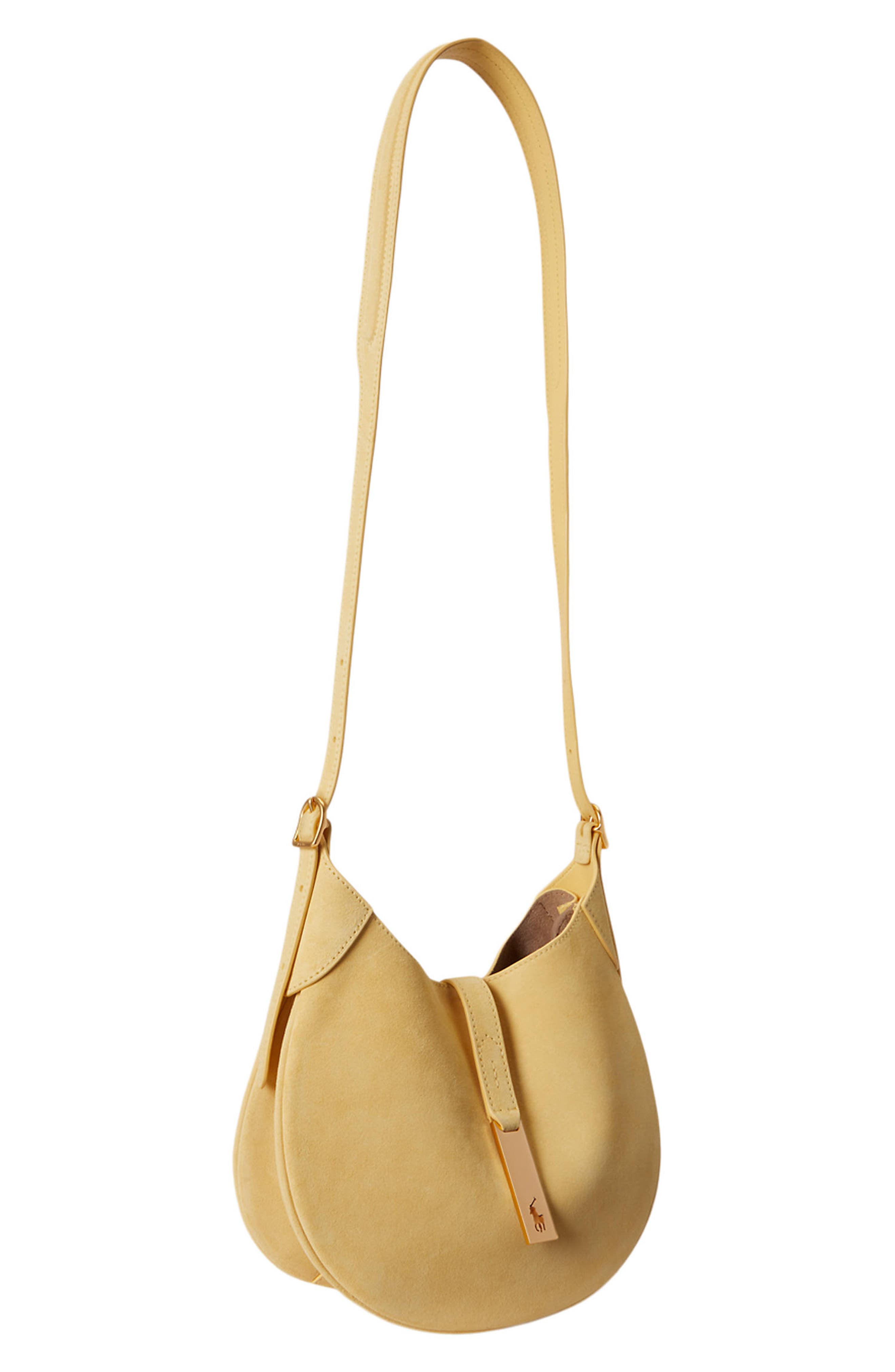 Polo Ralph Lauren Small Polo ID Suede Shoulder Bag, Alternate, color, Lemon Meringue