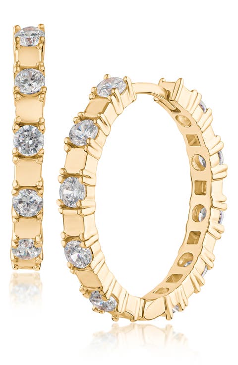 Round Cubic Zirconia Station Hoop Earrings