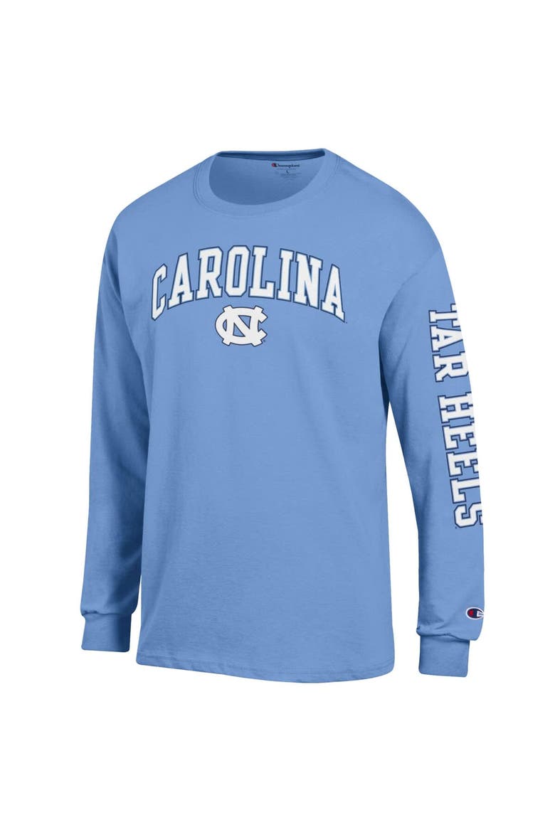 Men's Champion  Carolina Blue North Carolina Tar Heels Arch Over Logo 2-Hit Long Sleeve T-Shirt, Alternate, color, Light Blue