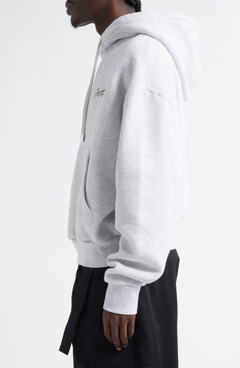 Jacquemus The Corto Logo Embroidered Cotton Fleece Hoodie, Alternate, color, Uni Club Grey