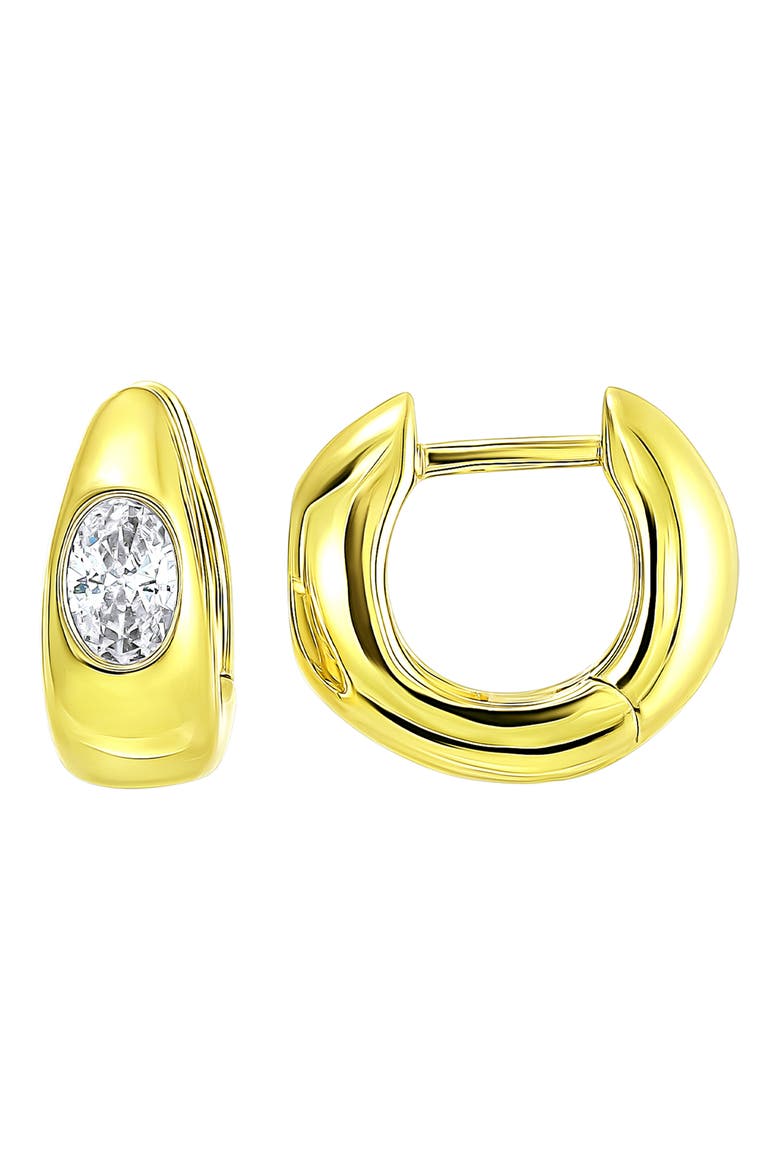 Cubic Zirconia Huggie Hoop Earrings, Main, color, CLEAR/ GOLD