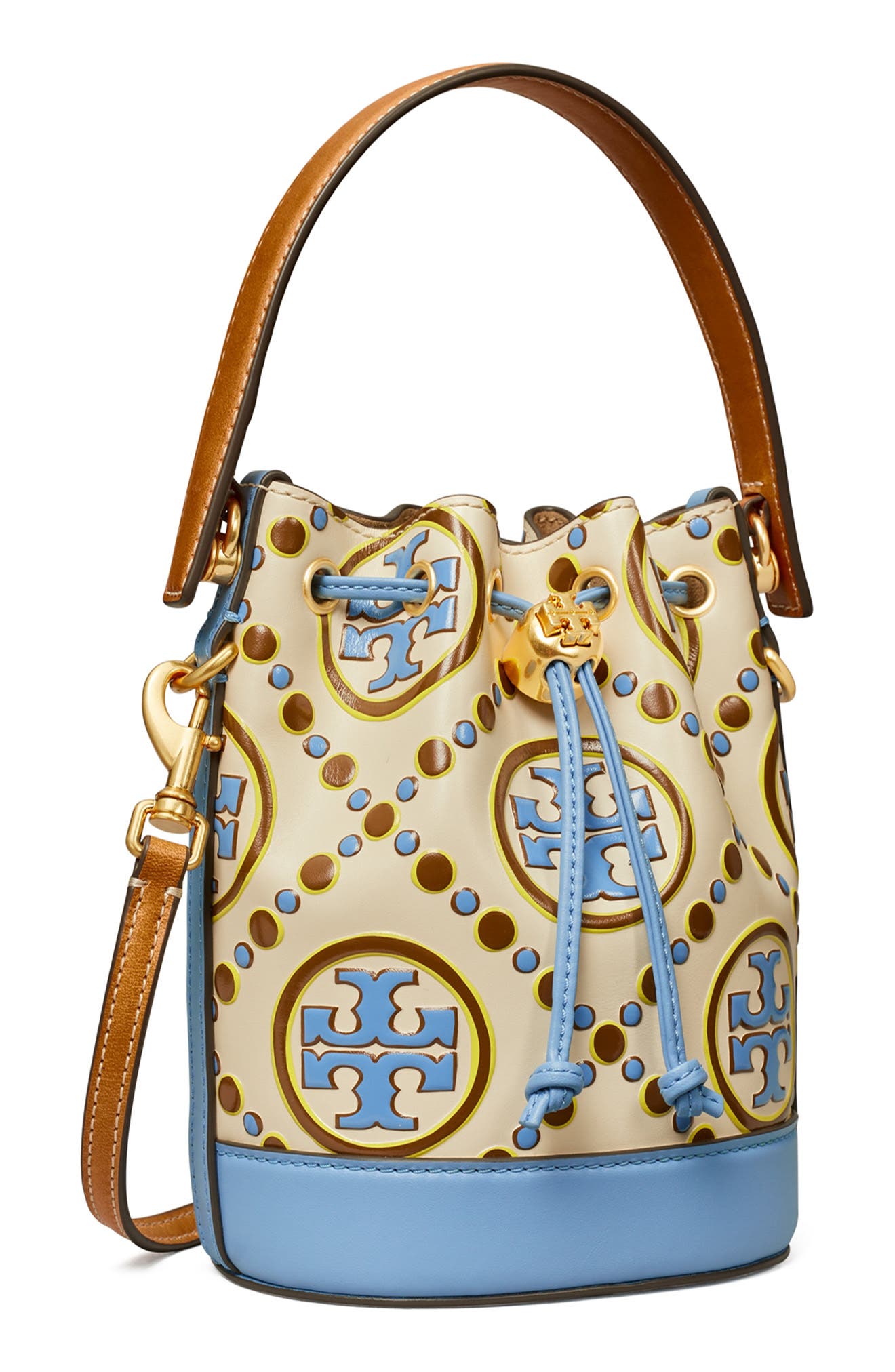 Tory Burch Mini T Monogram Embossed Contrast Bucket Bag, Alternate, color, 