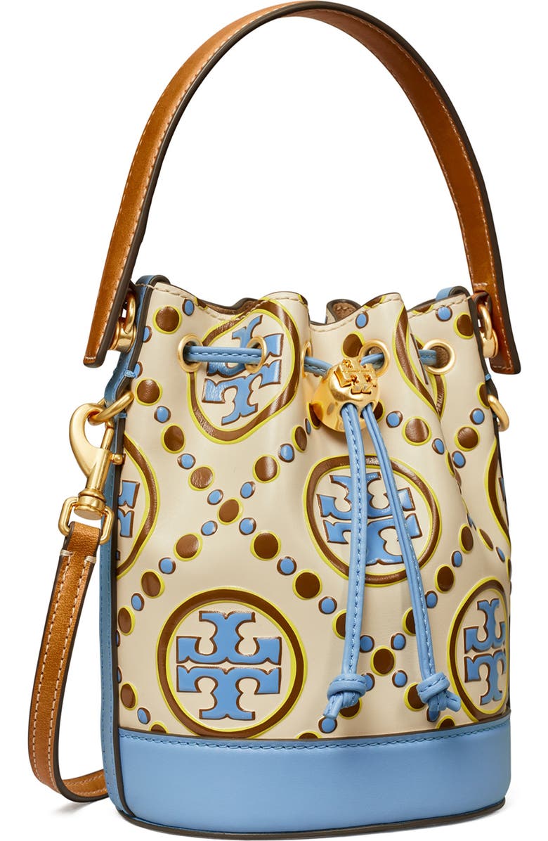 Tory Burch Mini T Monogram Embossed Contrast Bucket Bag, Alternate, color,