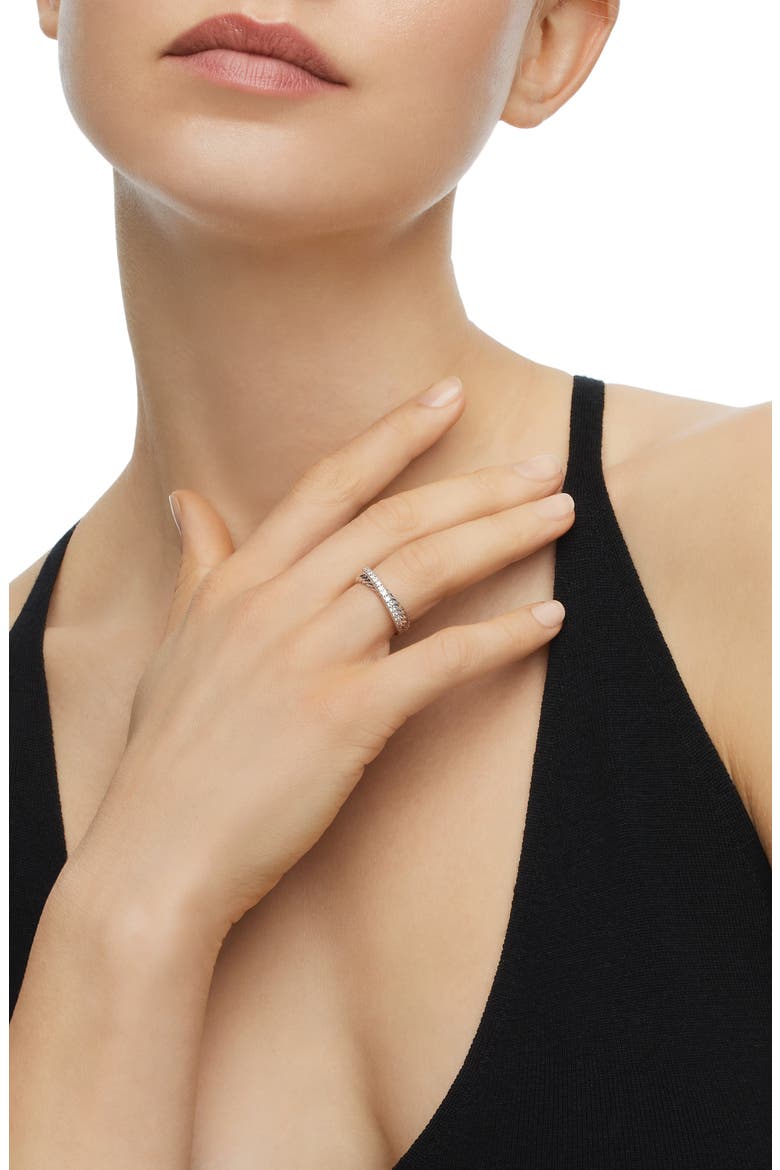 Crossover Ring with Diamonds, Alternate, color, SILVER