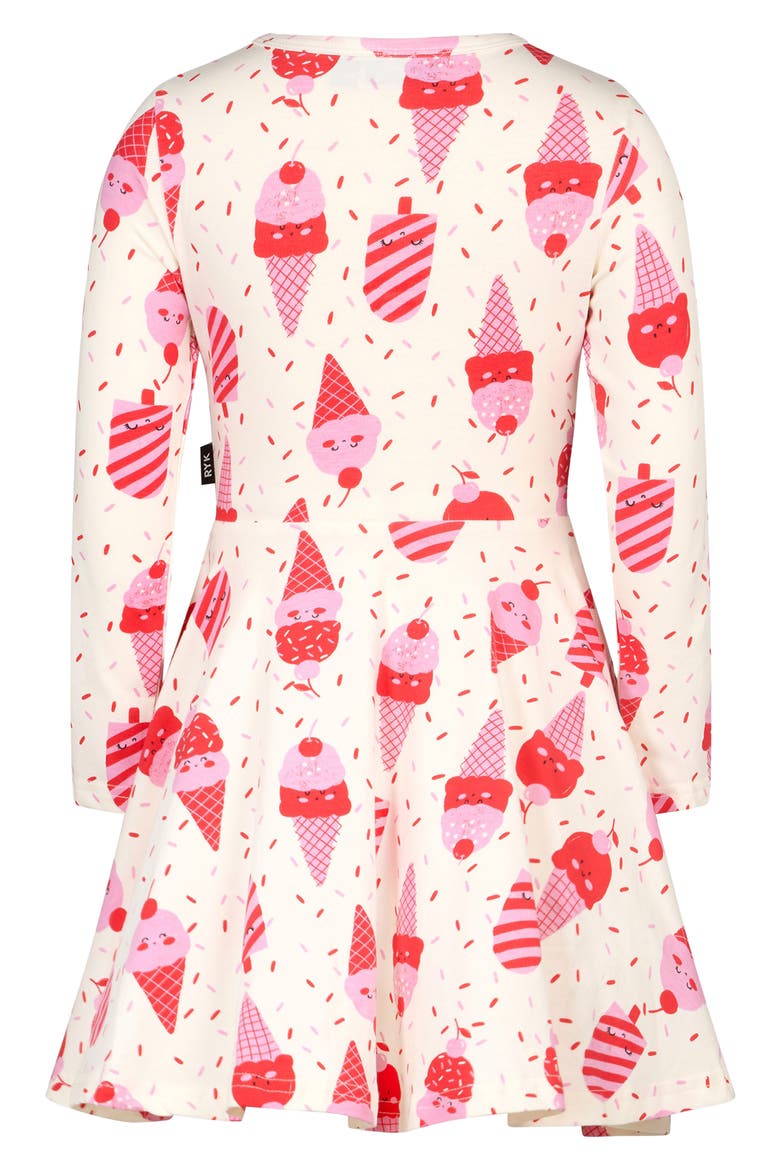 Kids' Fit & Flare Long Sleeve Stretch Cotton Dress, Alternate, color, CREAM