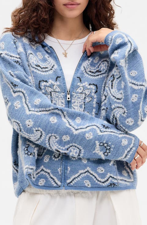 Bandana Jacquard Zip-Up Hoodie