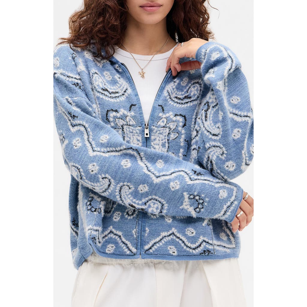 Bdg Urban Outfitters Bandana Jacquard Zip-up Hoodie In Blue