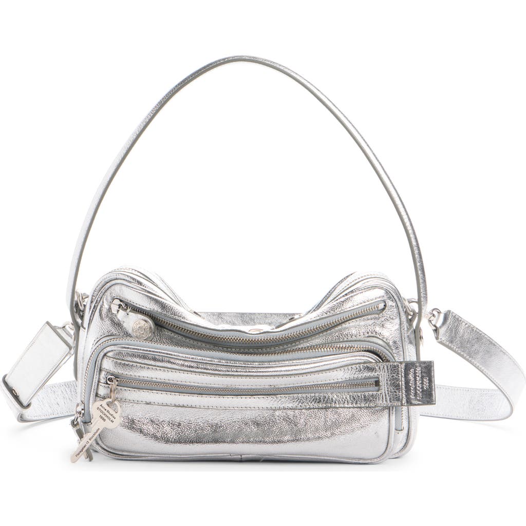 Acne Studios Camero Party Metallic Leather Shoulder Bag In Silver
