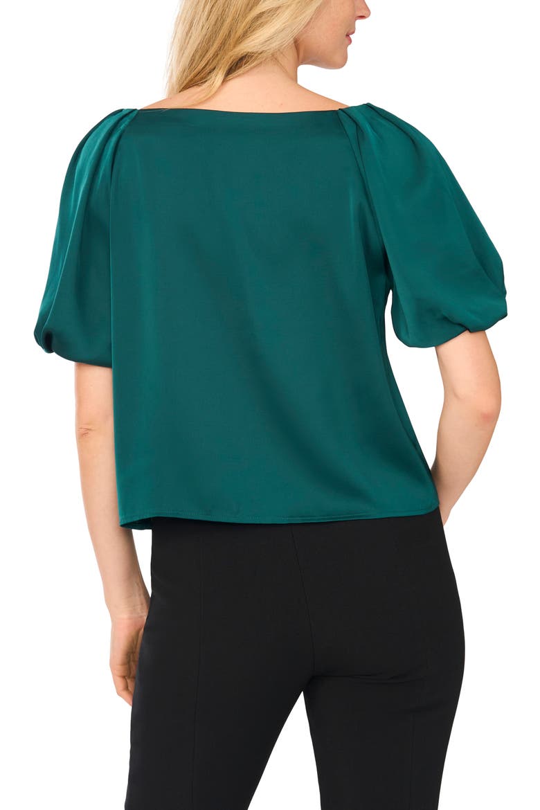 Gathered Bubble Sleeve Satin Blouse, Alternate, color, SOFT EMERALD
