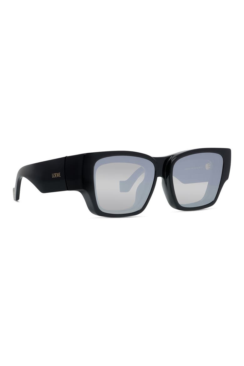 Signature 56mm Rectangular Sunglasses, Alternate, color, SHINY BLACK / SMOKE MIRROR