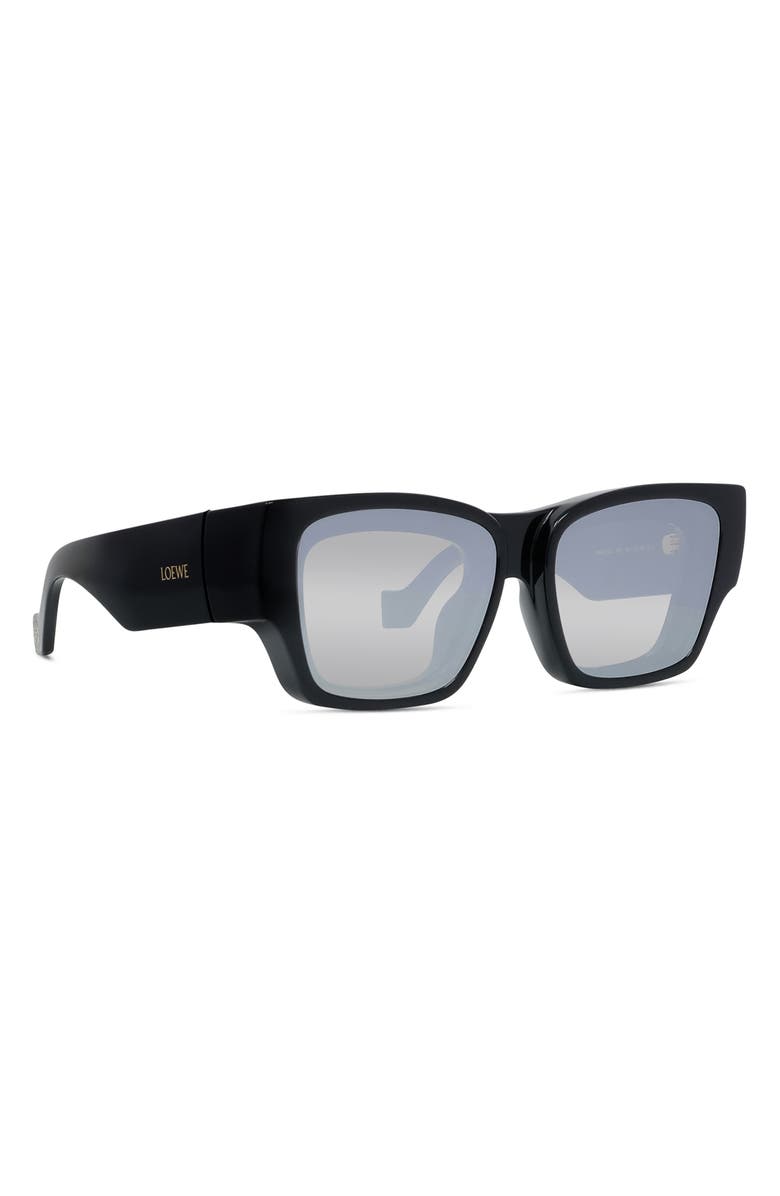 Loewe Signature 56mm Rectangular Sunglasses, Alternate, color, Shiny Black / Smoke Mirror